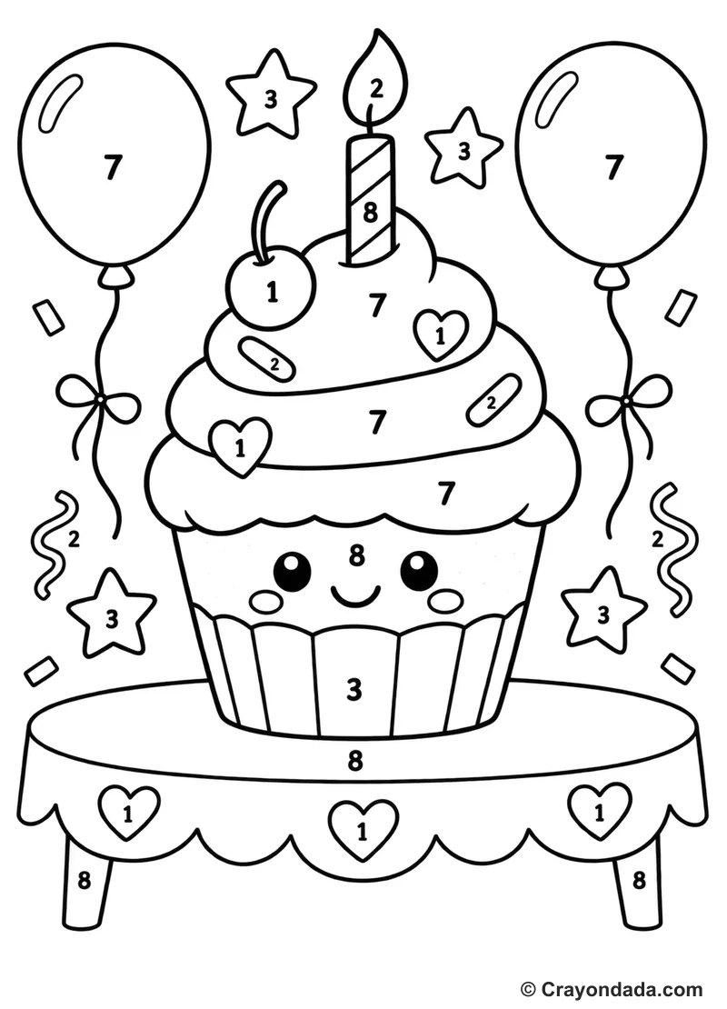 Cupcake Party Table Color by Number printable activity