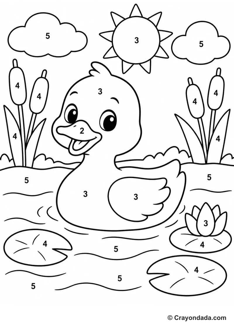 Duck Pond Day Color by Number printable activity