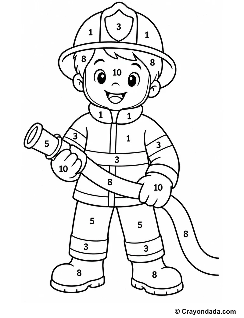 Firefighter Color by Number printable worksheet