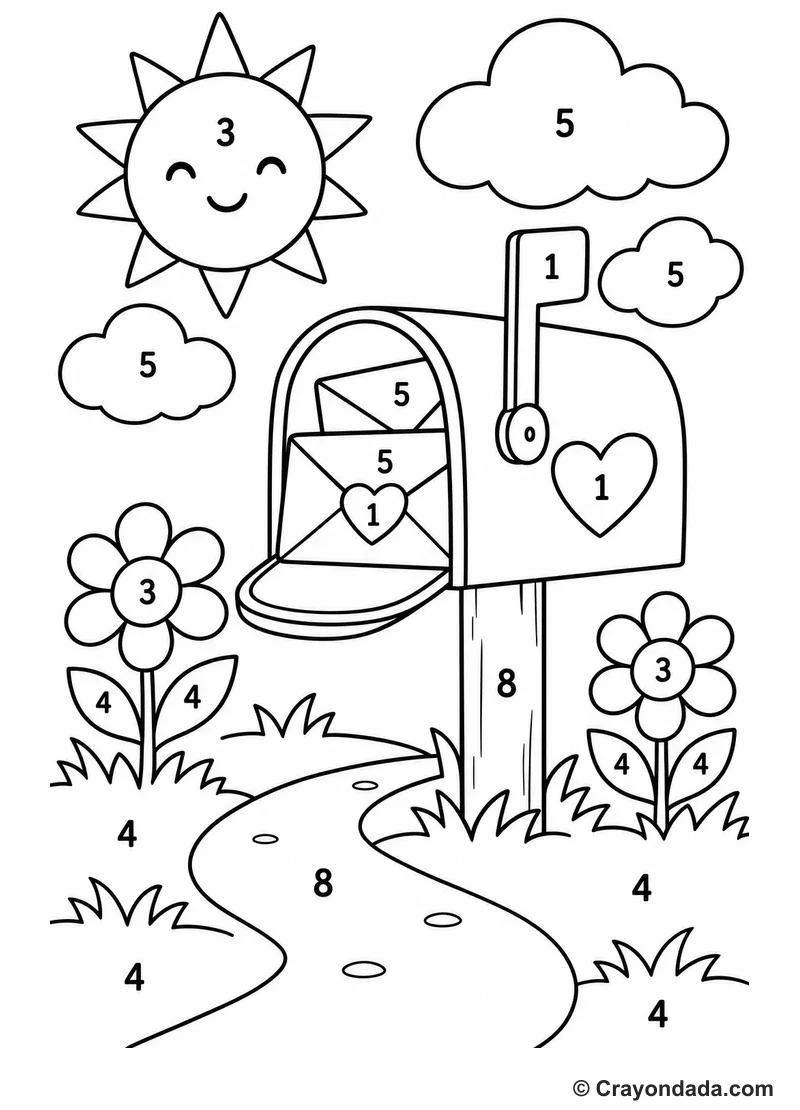 Mailbox Garden Path Color by Number printable activity