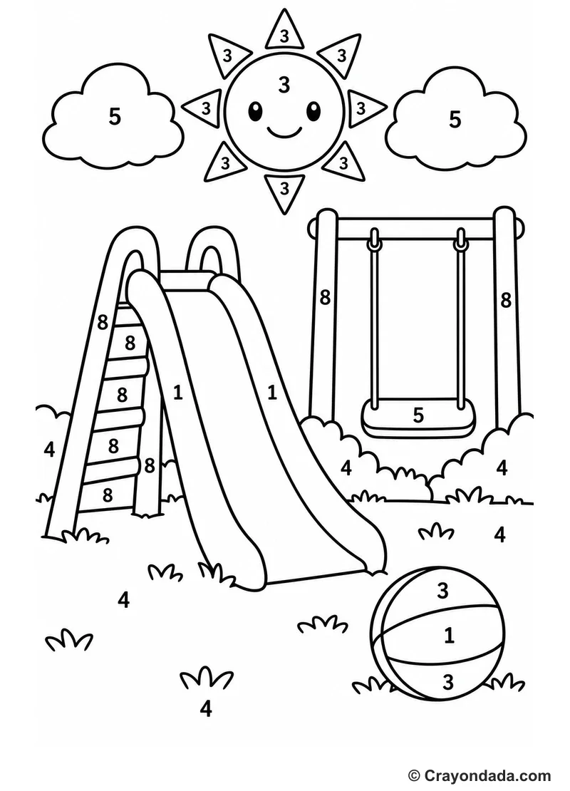 Playground Slide Day Color by Number printable activity