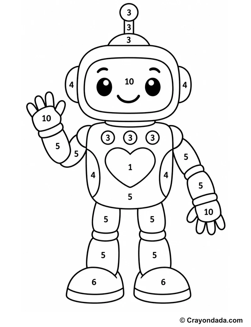 Robot Helper Color by Number printable worksheet