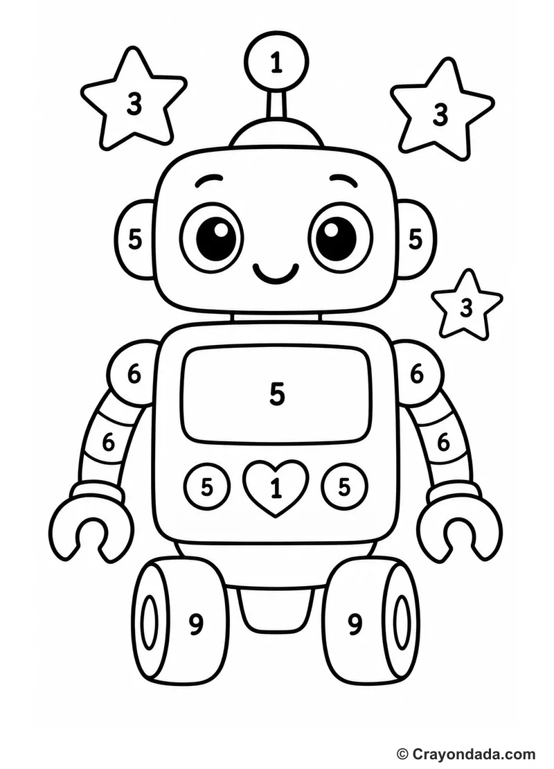 Robot Star Friend Color by Number printable activity
