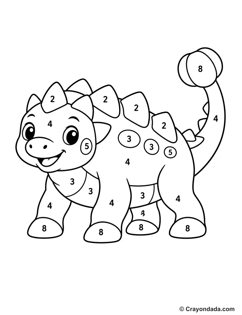 Single Ankylosaurus Color by Number printable worksheet