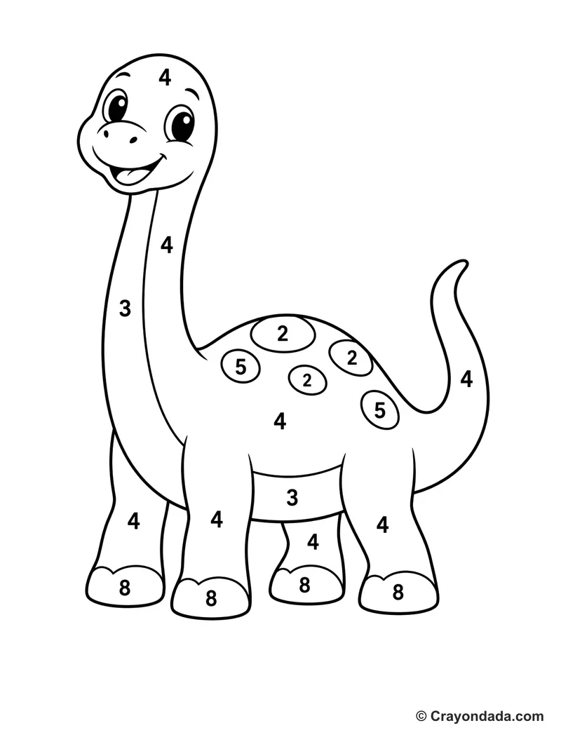 Single Brontosaurus Color by Number printable worksheet