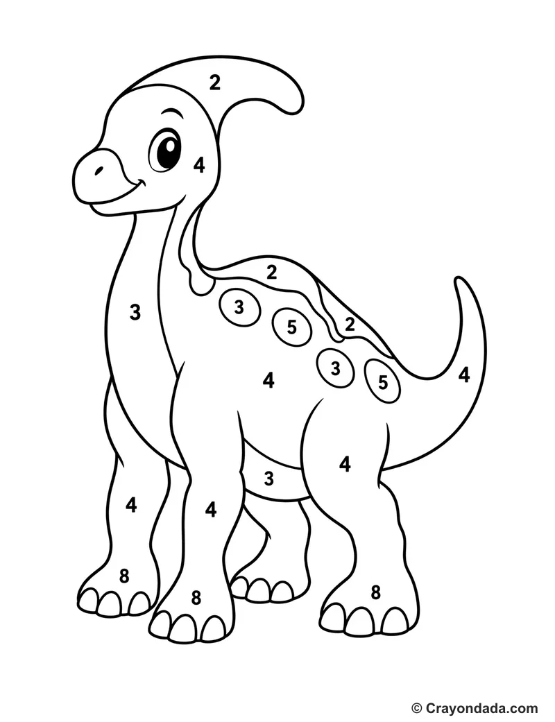Single Parasaurolophus Color by Number printable worksheet