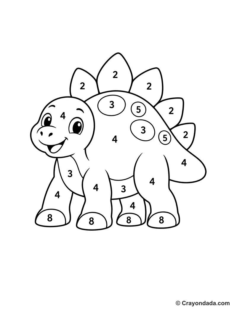 Single Stegosaurus Color by Number printable worksheet