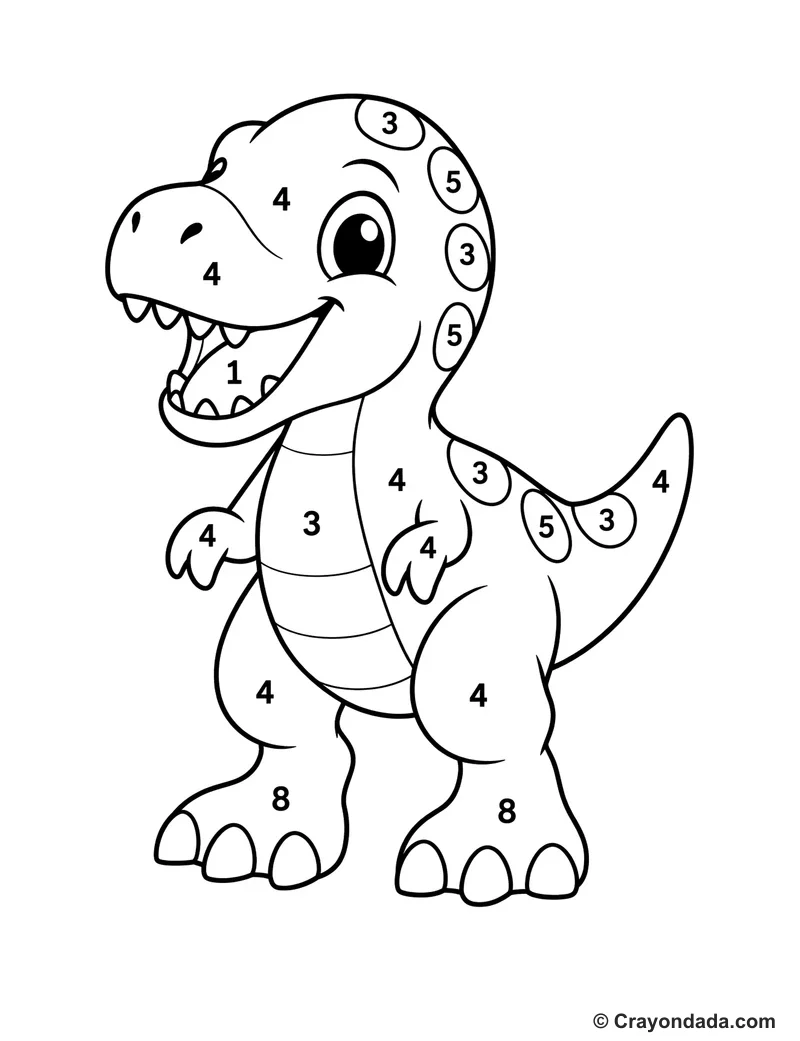 Single T-Rex Color by Number printable worksheet