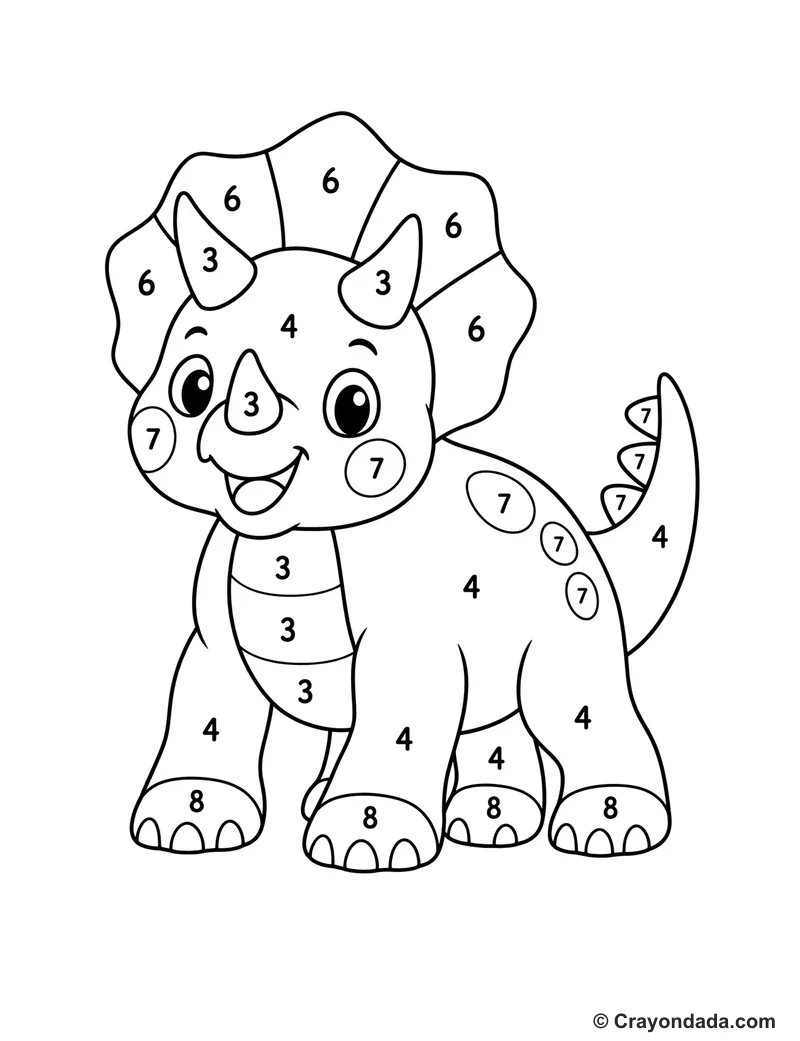 Single Triceratops Color by Number printable worksheet