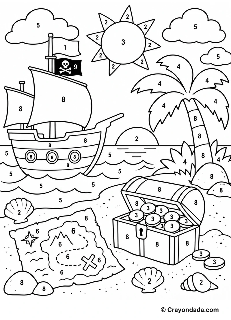 Friendly Mailbox Garden easy color by number worksheet for kids