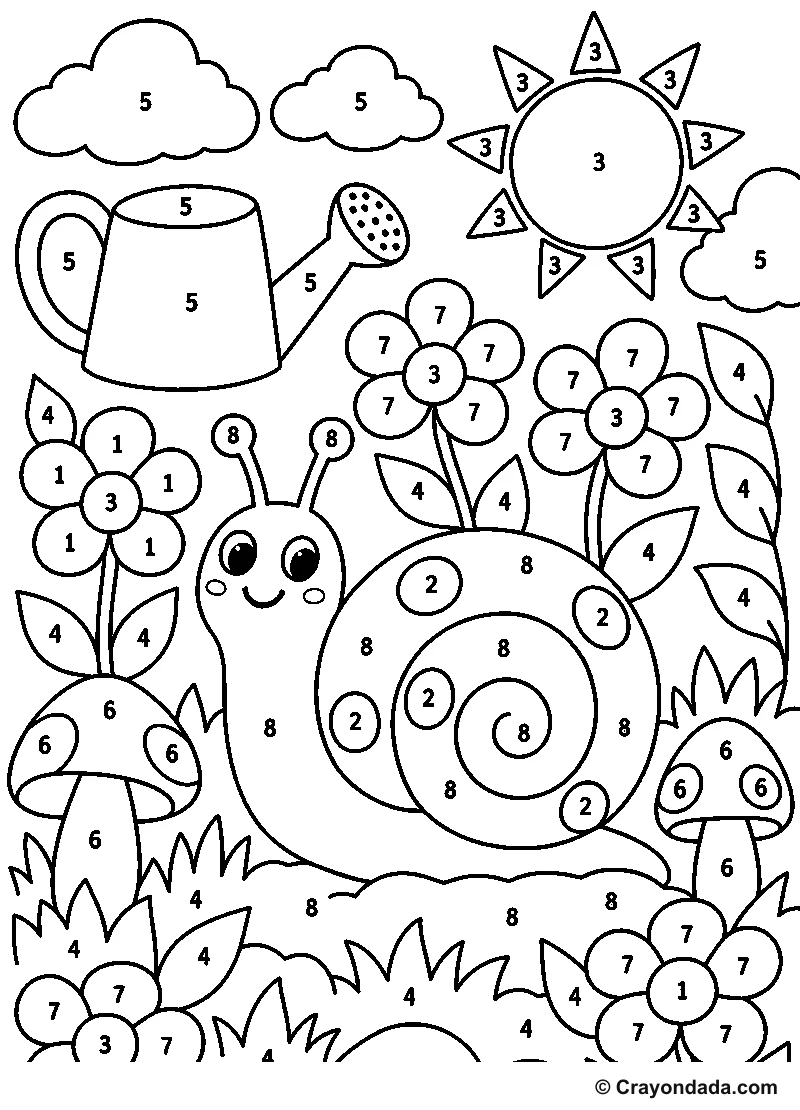 Garden Snail Day Color by Number printable activity