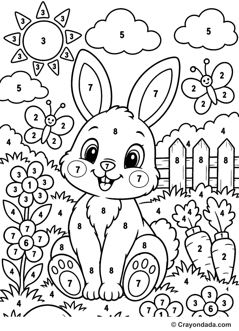 Happy Bunny Meadow Color by Number printable activity