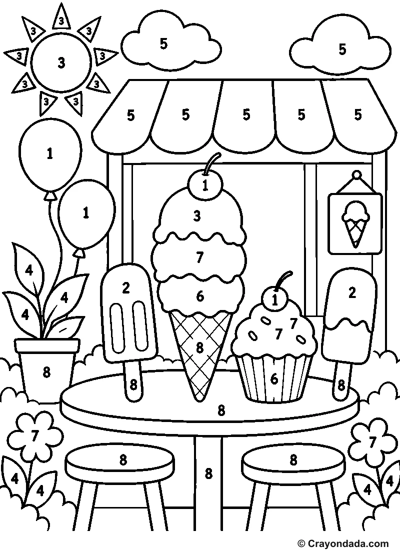 Ice Cream Shop Treats Color by Number printable activity