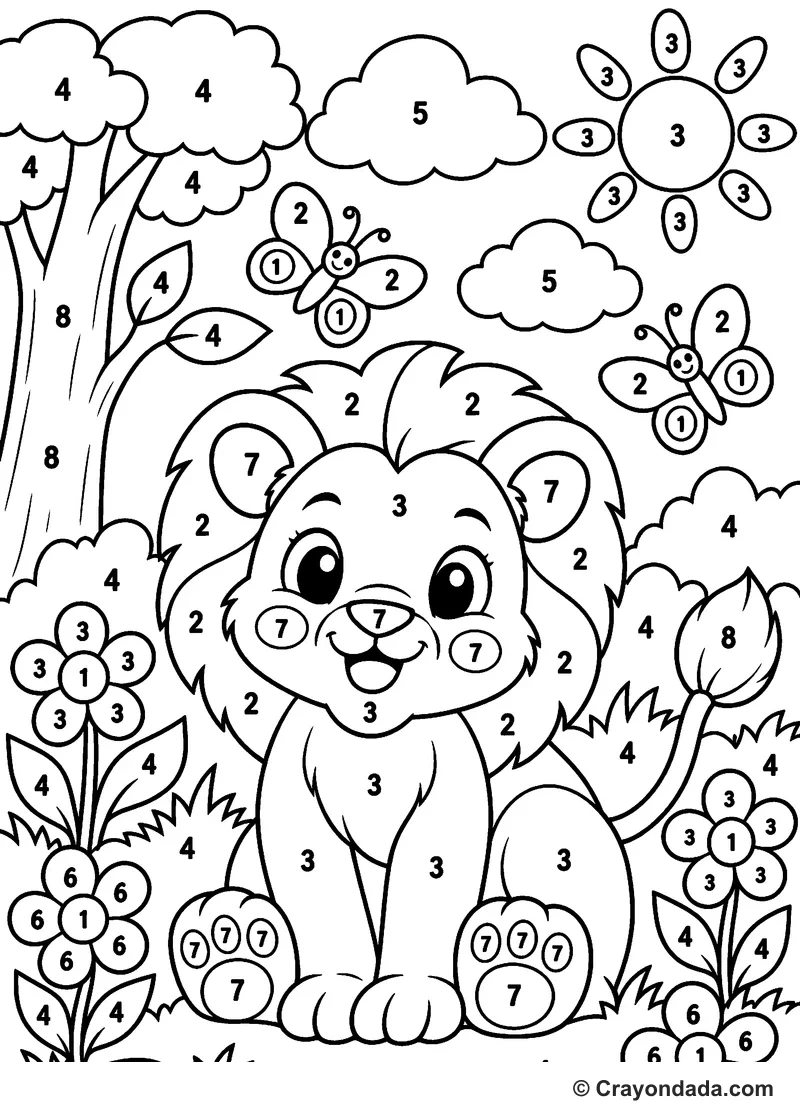 Little Lion Safari Color by Number printable activity