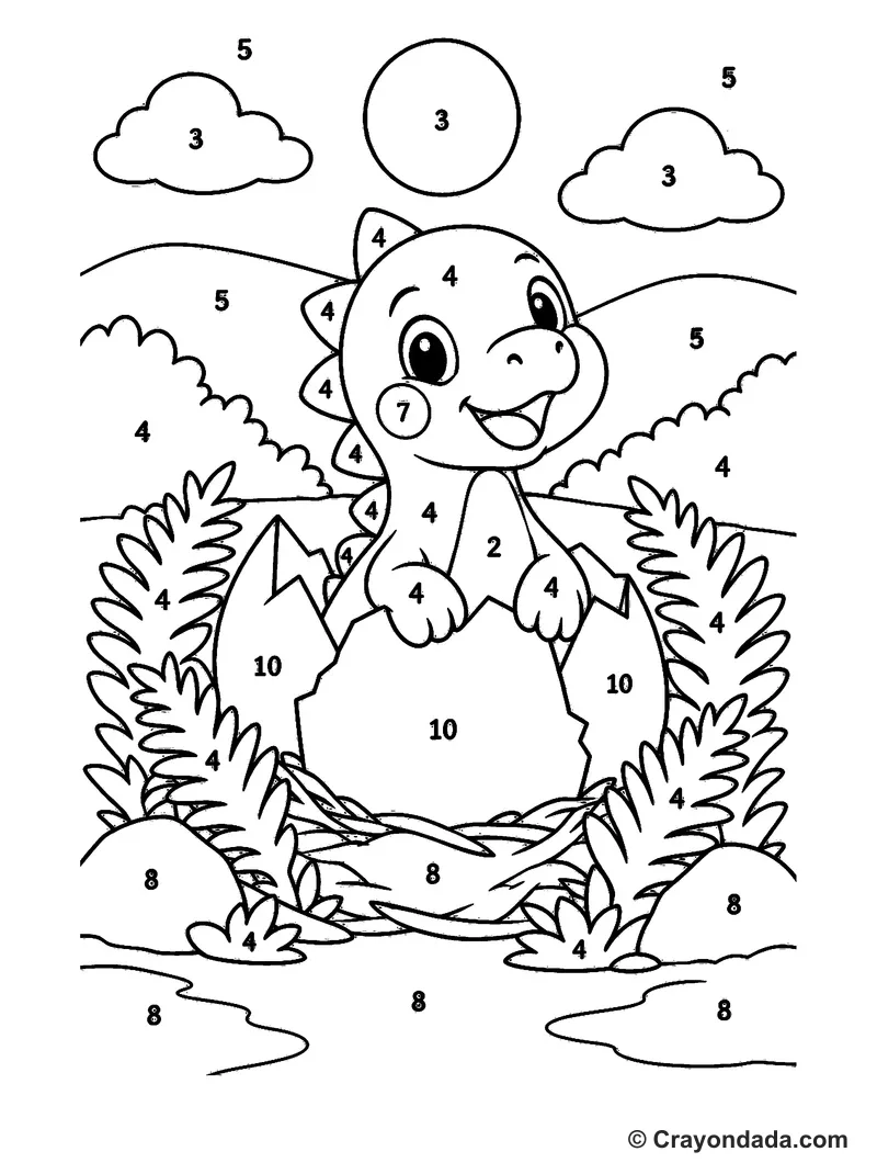 Baby Dinosaur Hatching Color by Number printable activity