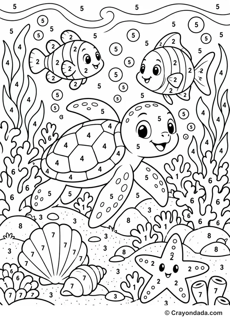 Ocean Reef Adventure Color by Number printable activity