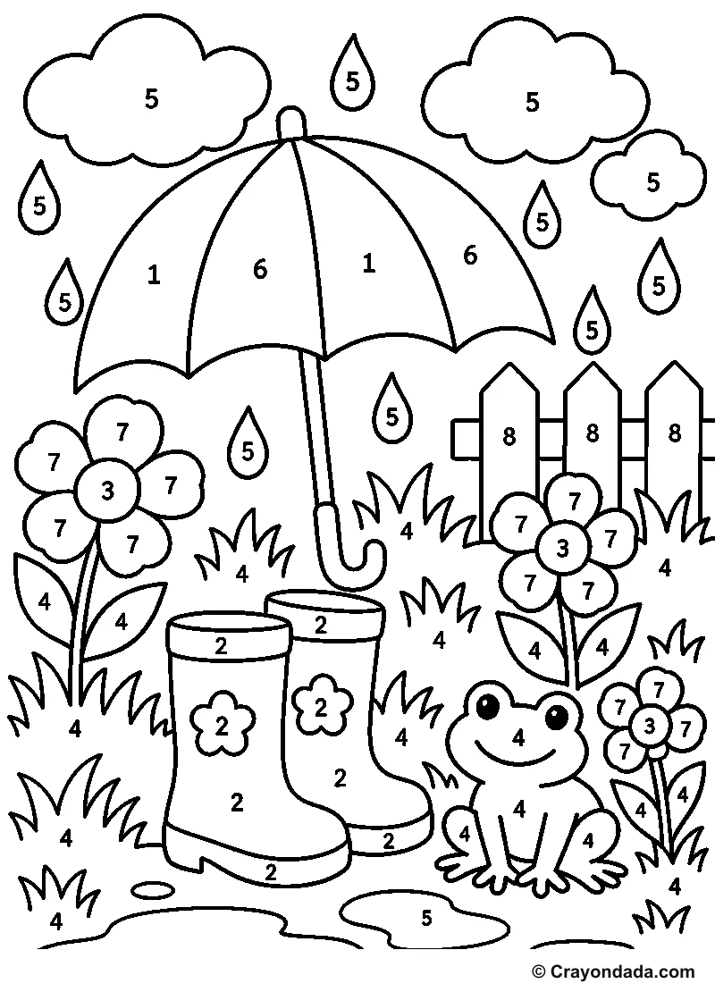 Rainy Boot Garden Color by Number printable activity