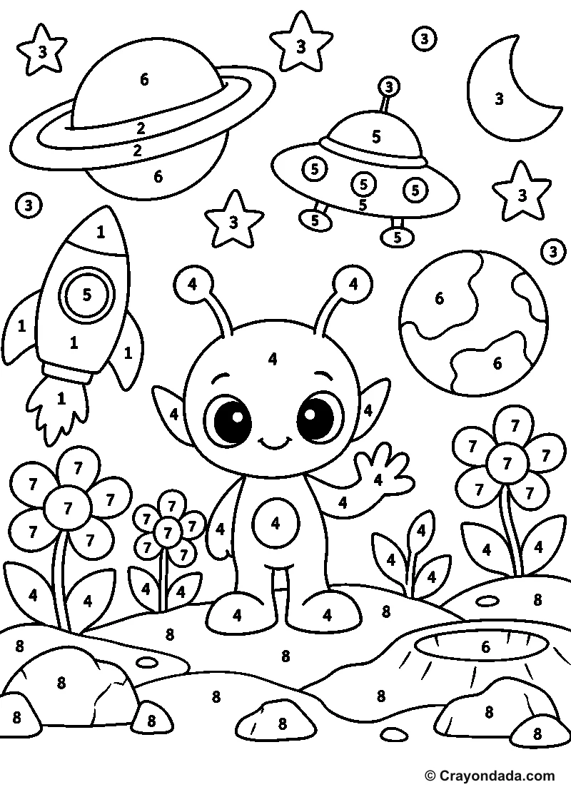 Space Alien Garden Color by Number printable activity