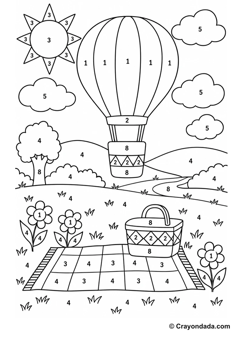 Starry Moon Bedtime easy color by number worksheet for kids