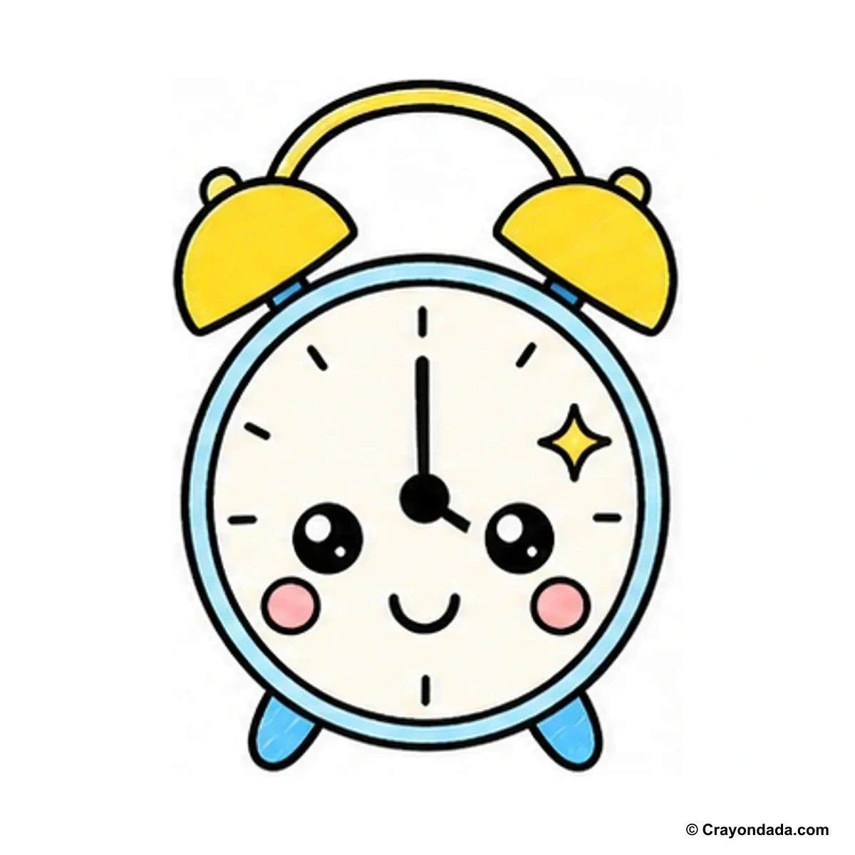 How to Draw a Cute Alarm Clock finished drawing