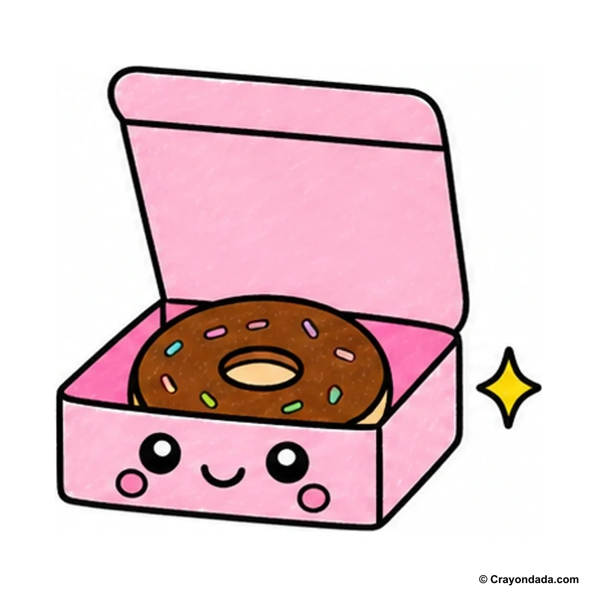 How to Draw a Cute Donut Box finished drawing
