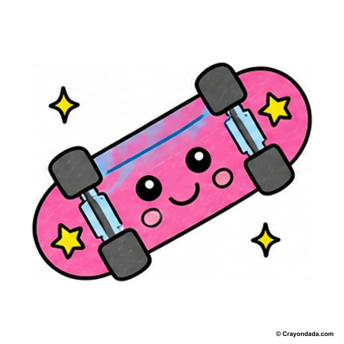 How to Draw a Cute Skateboard finished drawing
