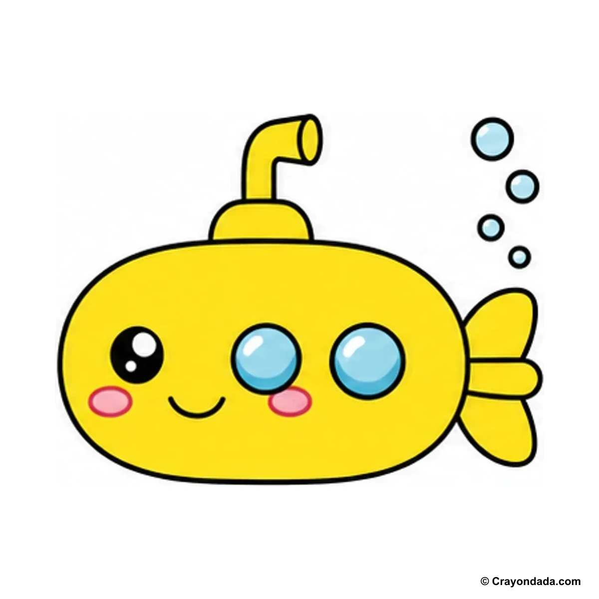 How to Draw a Cute Submarine finished drawing