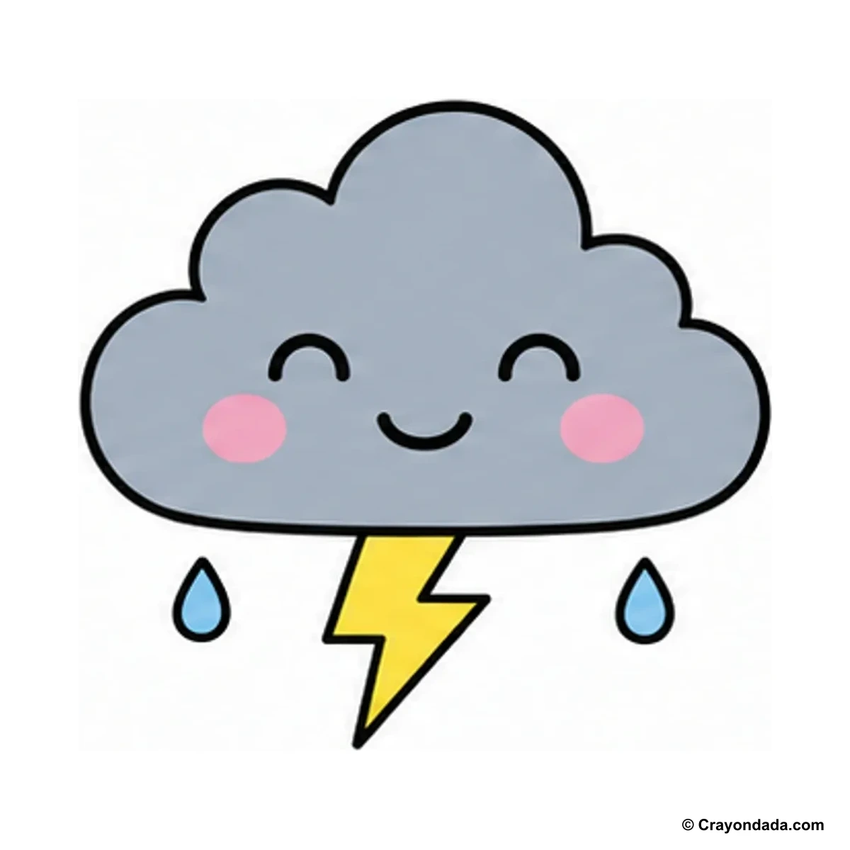 How to Draw a Cute Thunder Cloud finished drawing