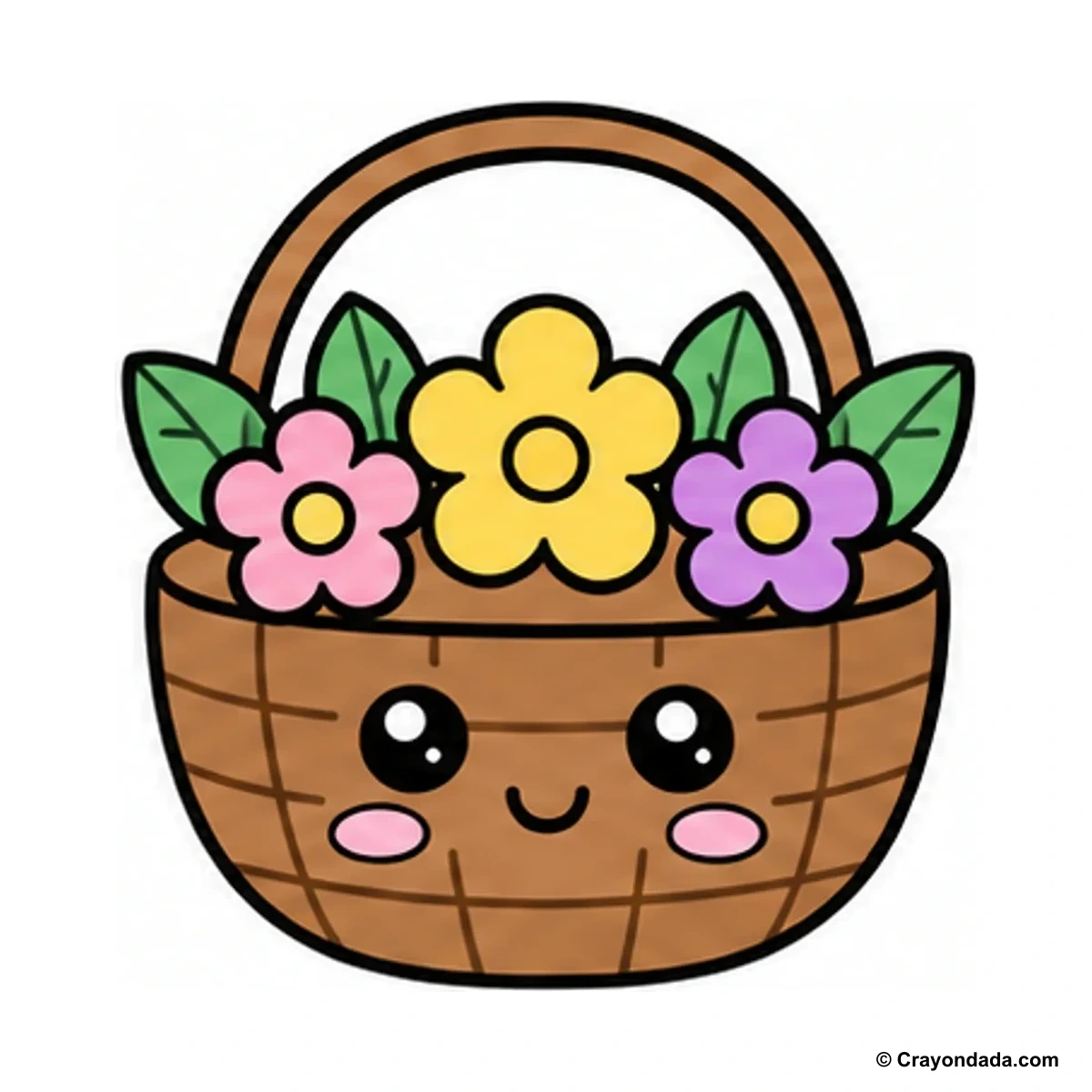 How to Draw a Flower Basket finished drawing