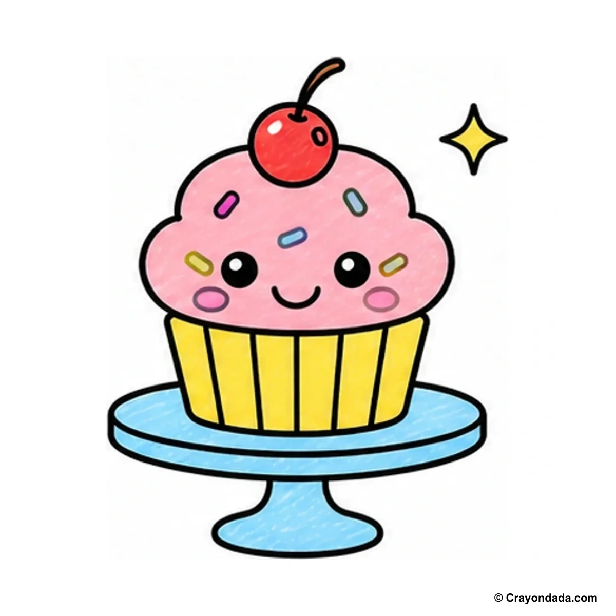 How to Draw a Happy Cupcake Stand finished drawing