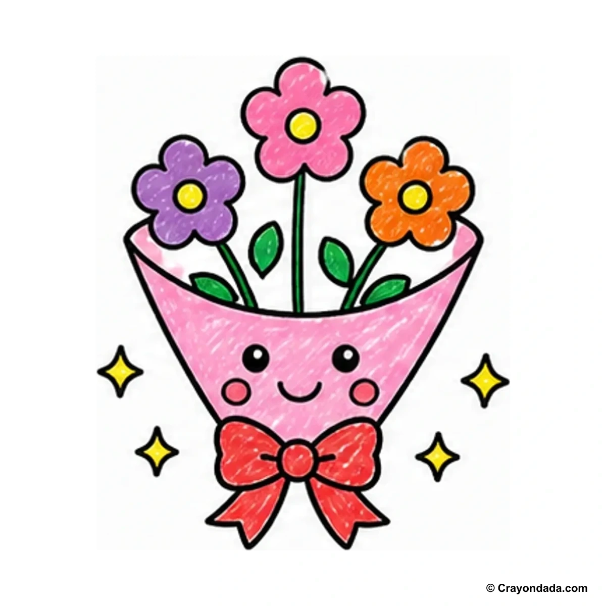 How to Draw a Happy Flower Bouquet finished drawing