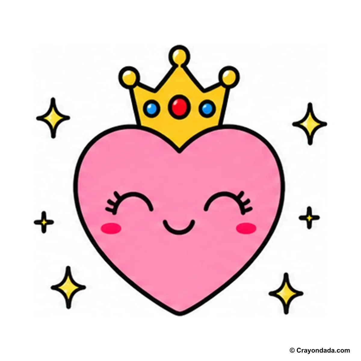 How to Draw a Little Crowned Heart finished drawing