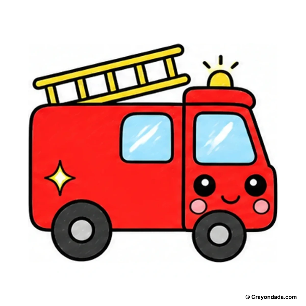 How to Draw a Little Fire Truck finished drawing