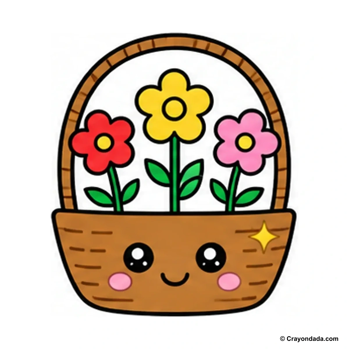 How to Draw a Little Flower Basket finished drawing