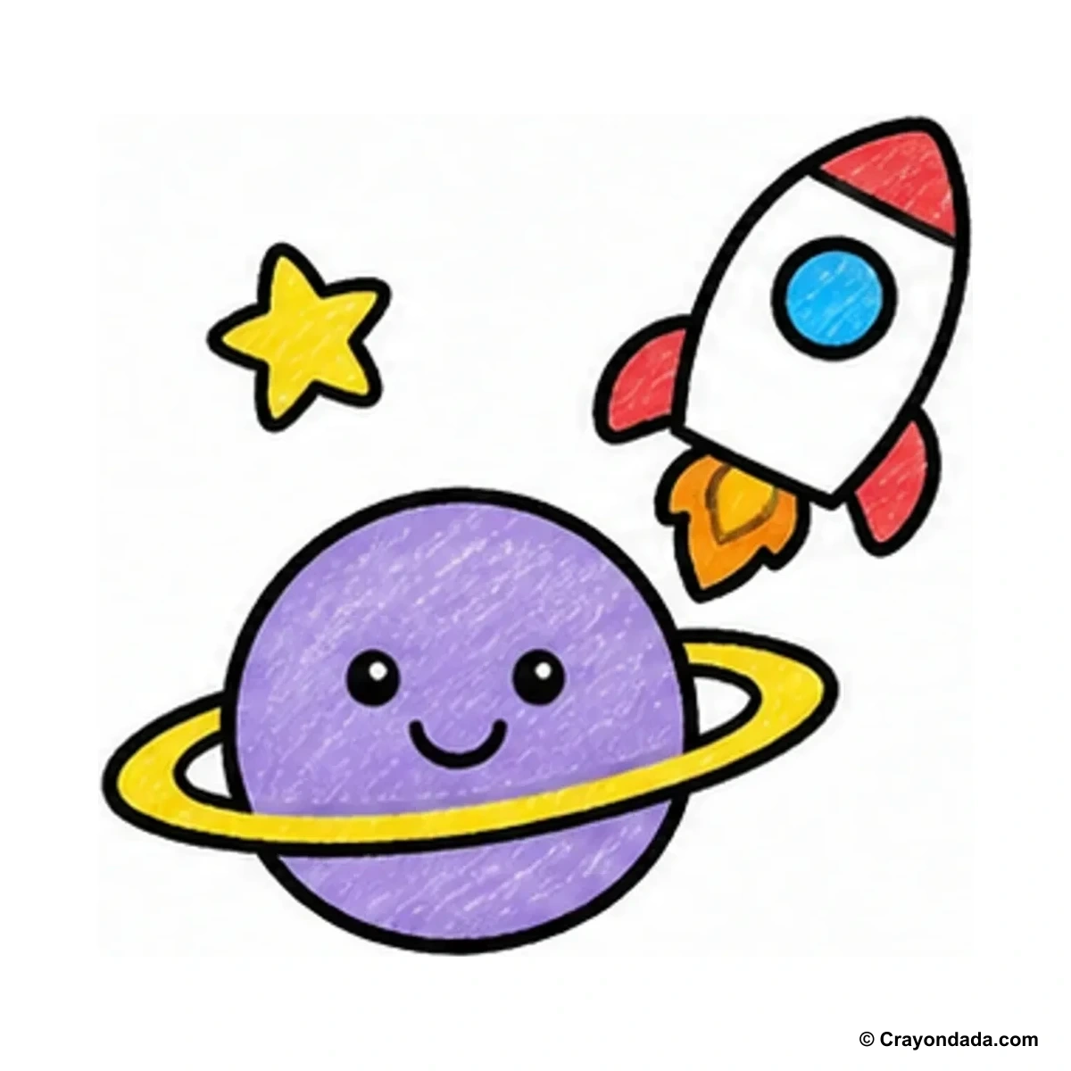 How to Draw a Little Rocket Planet finished drawing