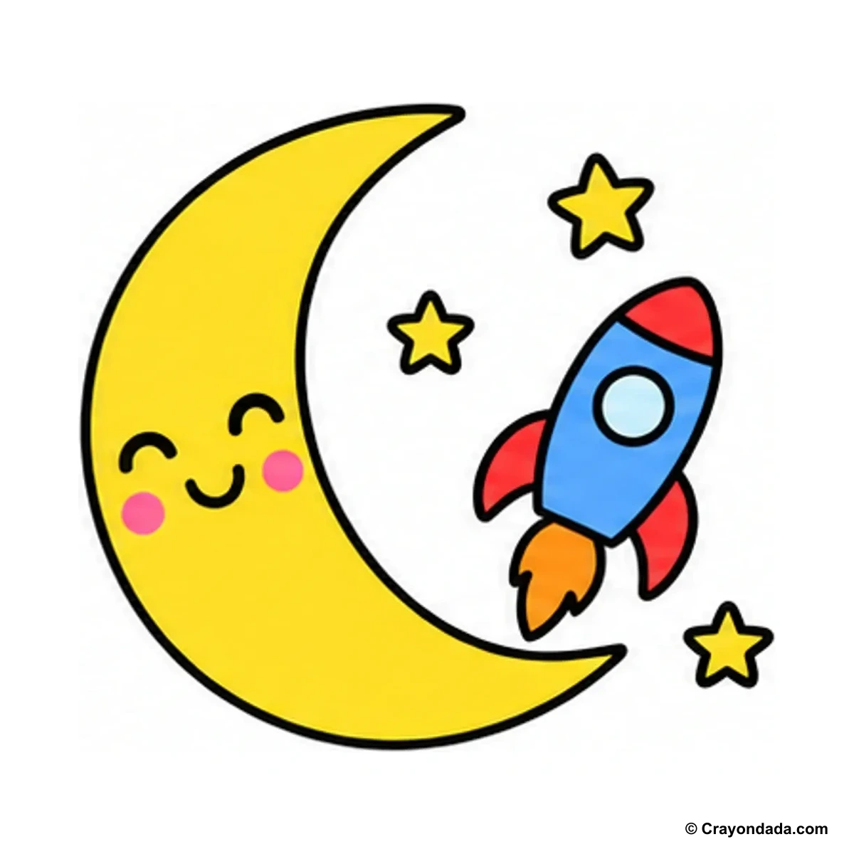 How to Draw a Moon Rocket finished drawing