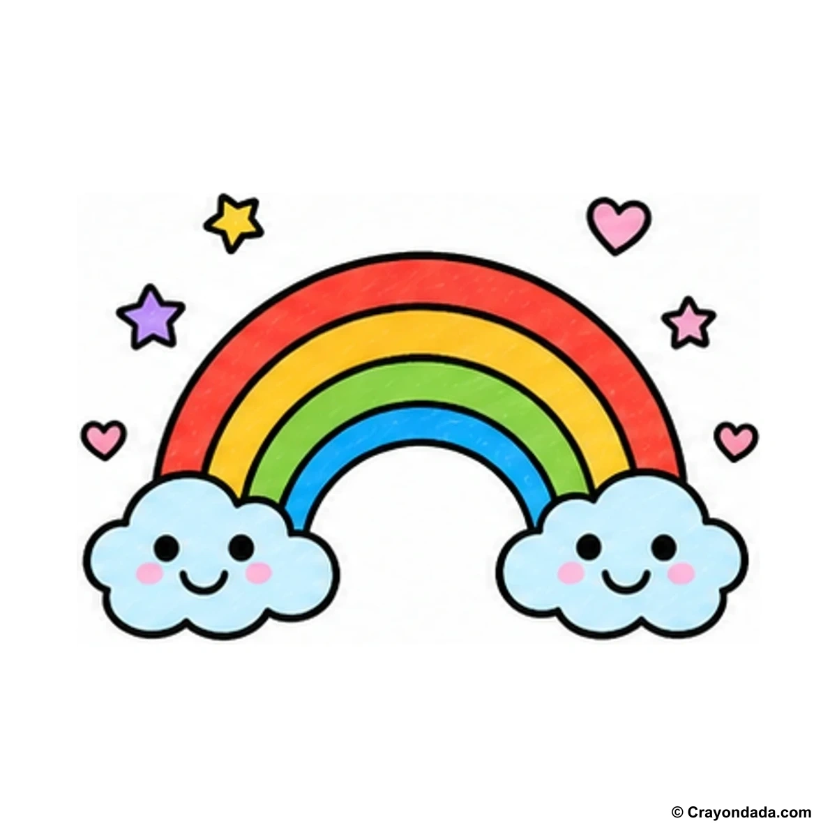 How to Draw a Rainbow with Clouds finished drawing