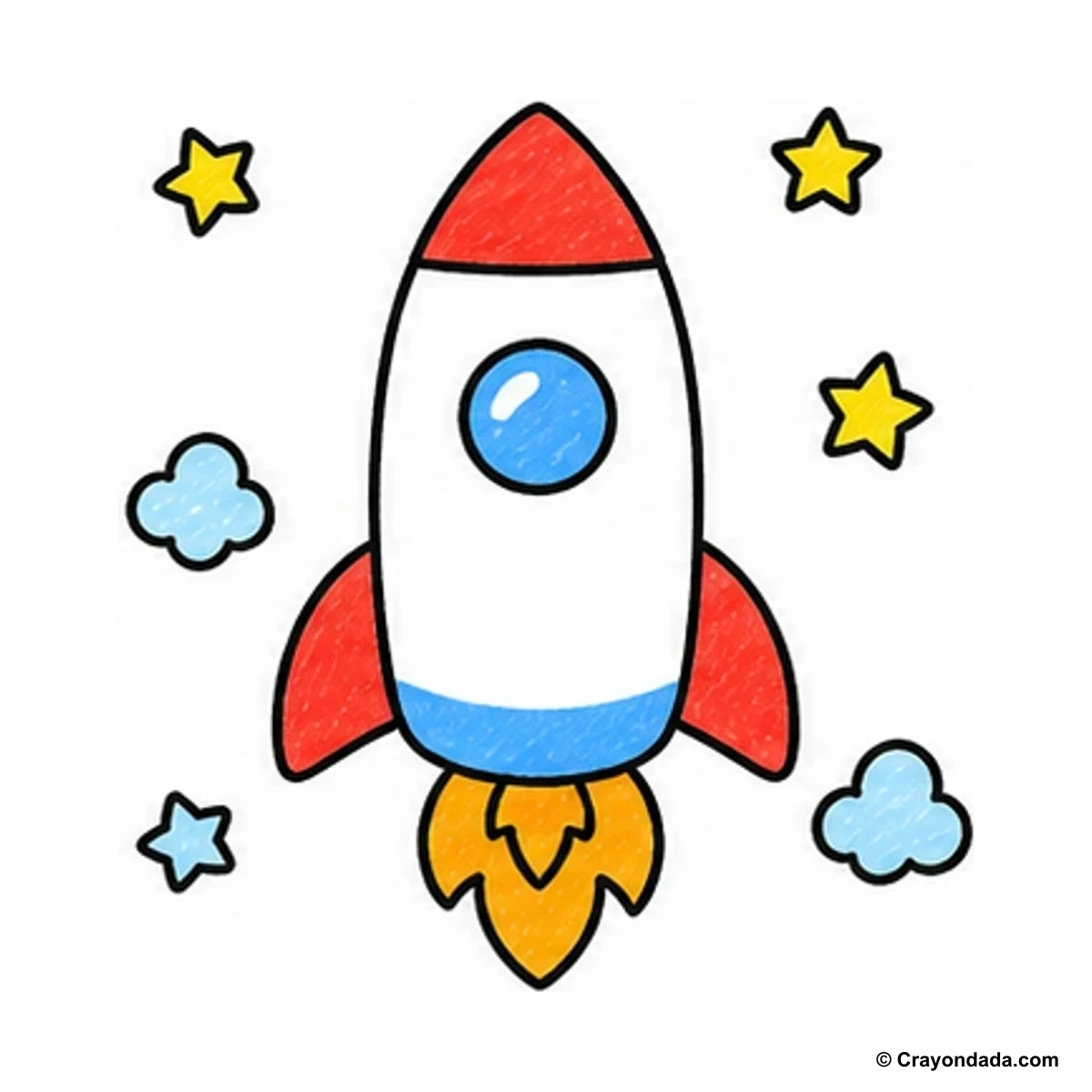 How to Draw a Rocket Ship finished drawing