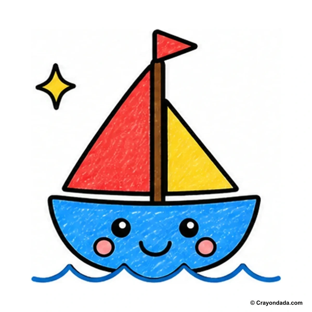 How to Draw a Simple Sailboat finished drawing