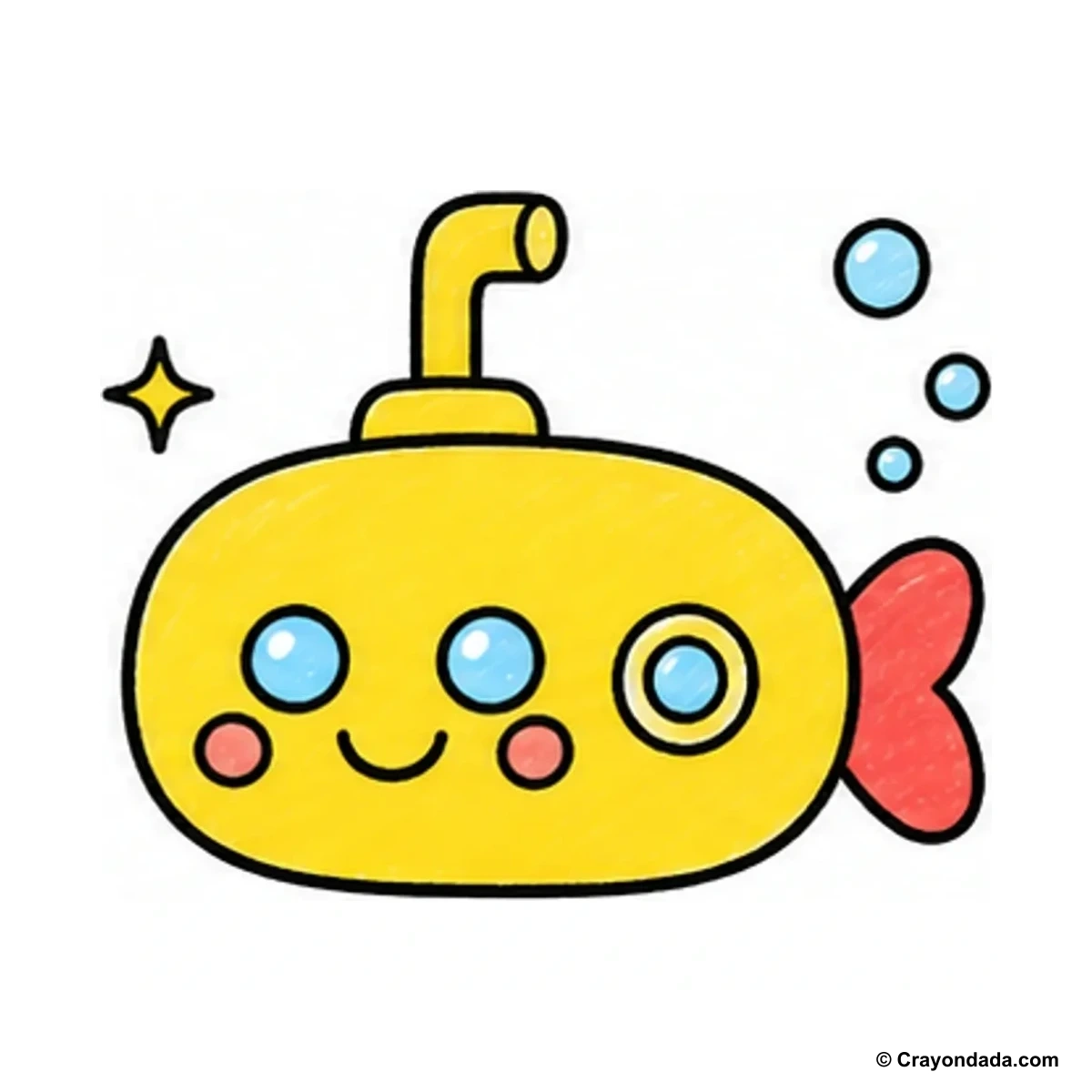 How to Draw a Simple Submarine finished drawing